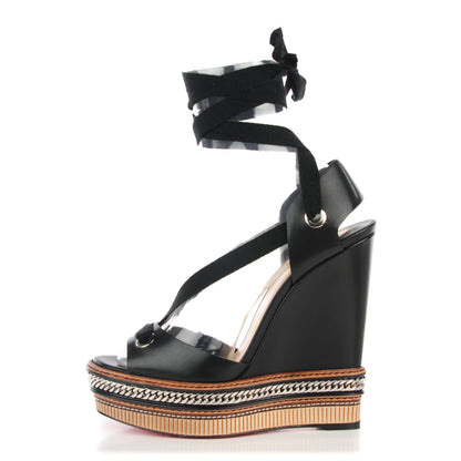 Christian Louboutin Shiny Calfskin Tribuli 140 Wedge Sandals 39 Black 1 of 8