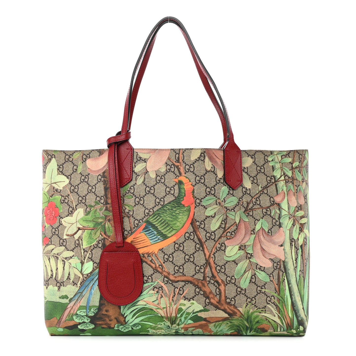 GG Supreme Monogram Tian Medium Shopping Tote Beige Multicolor Red