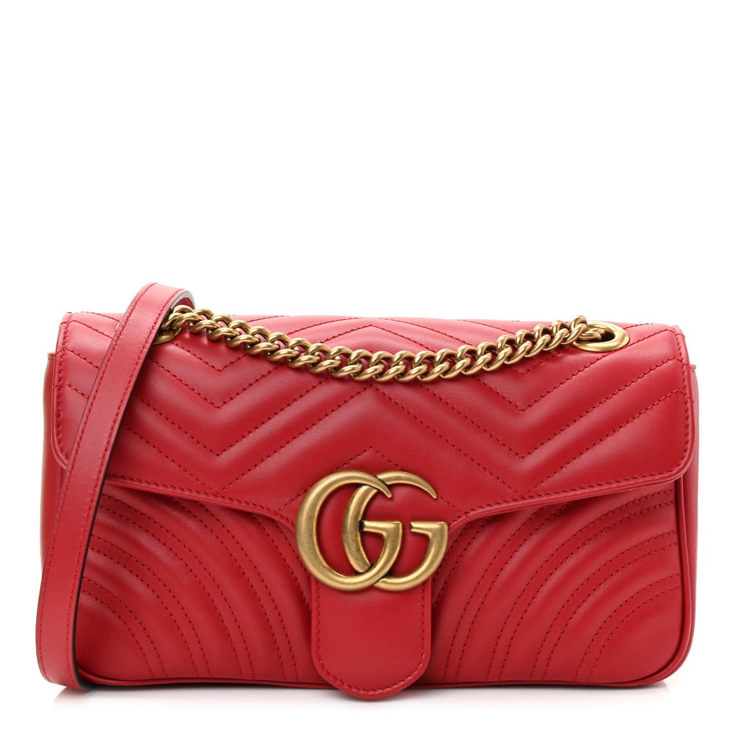 Calfskin Matelasse Small GG Marmont Shoulder Bag Hibiscus Red