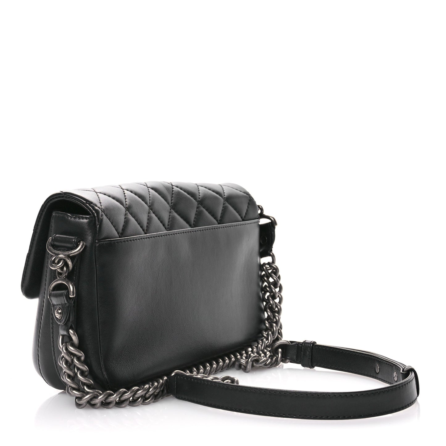 Calfskin Quilted Large Rock My Shoulder Flap Black