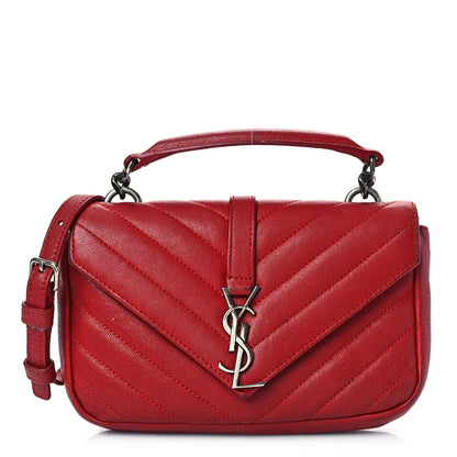 Saint Laurent Sheepskin Matelasse Chevron Monogram College Chain Wallet New Red 1 of 16