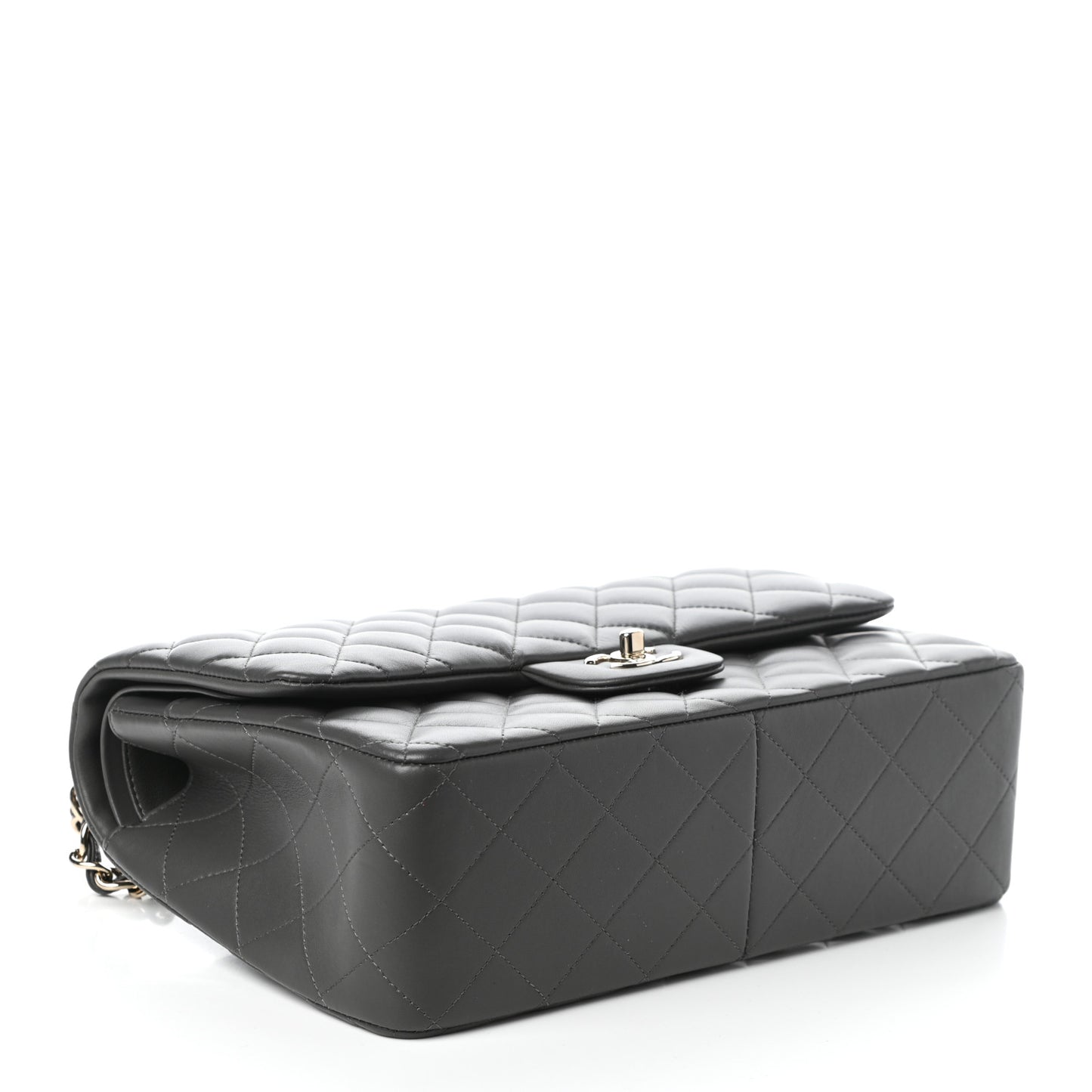 Lambskin Quilted Jumbo Double Flap Grey