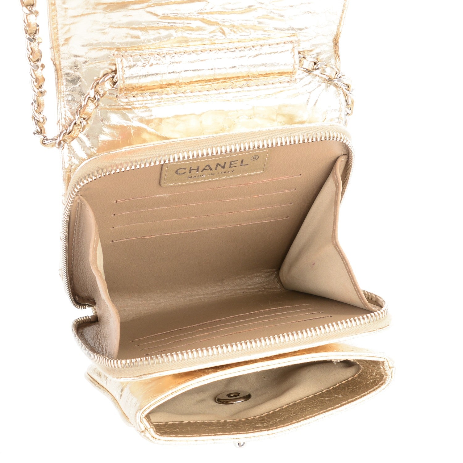 Chanel Crackled Calfskin Quilted Mini Crossbody Flap Gold 5 of 7