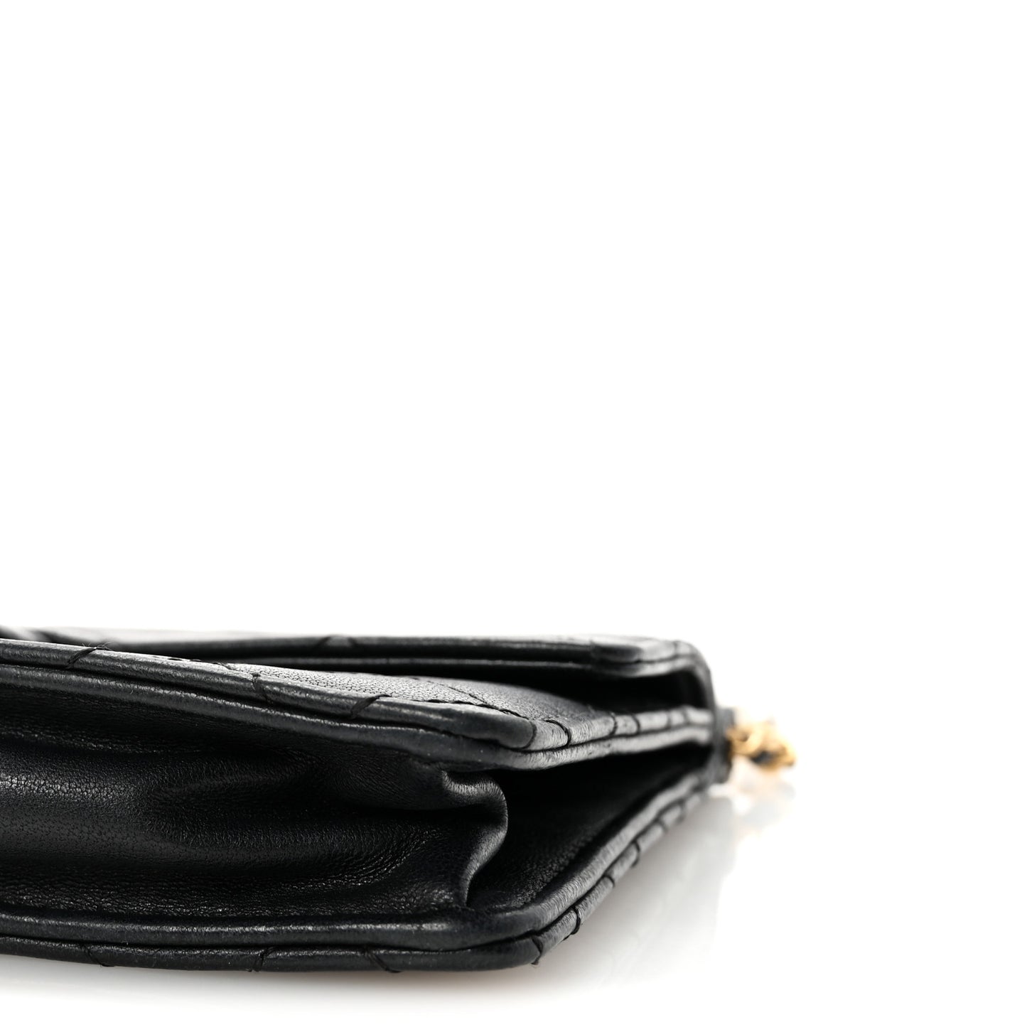 Goatskin Quilted Pearl Chain Flap Bag Black
