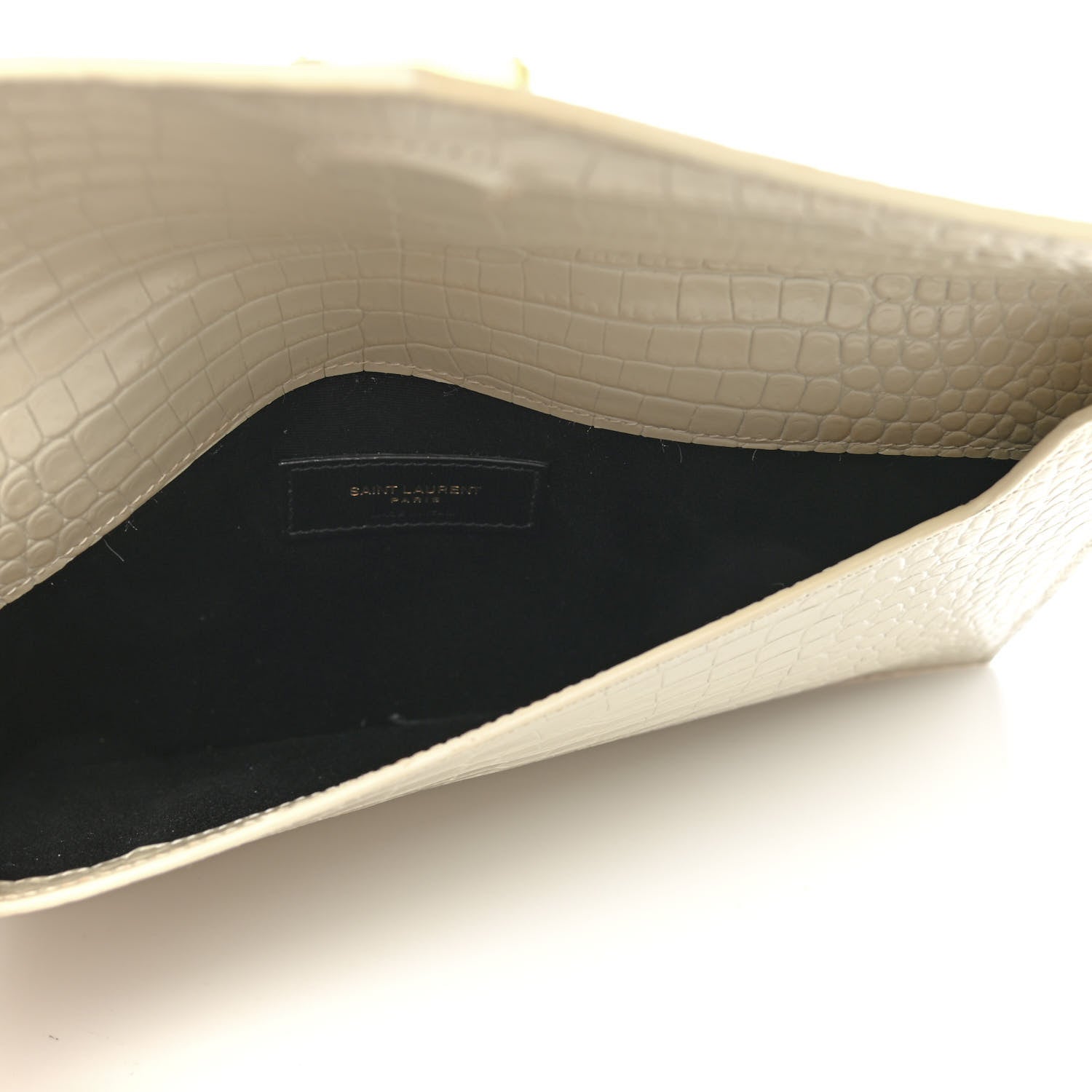 Saint Laurent Calfskin Crocodile Embossed Uptown Monogram Pouch Crema Soft 5 of 8