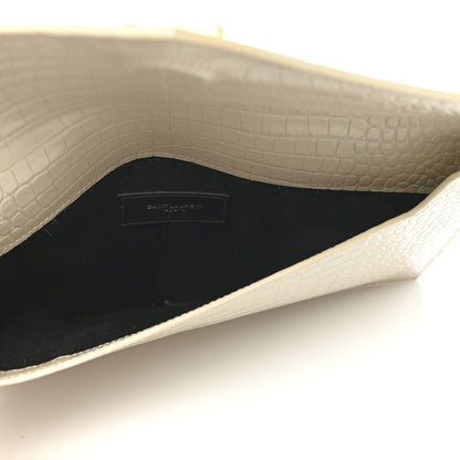 Saint Laurent Calfskin Crocodile Embossed Uptown Monogram Pouch Crema Soft 5 of 8