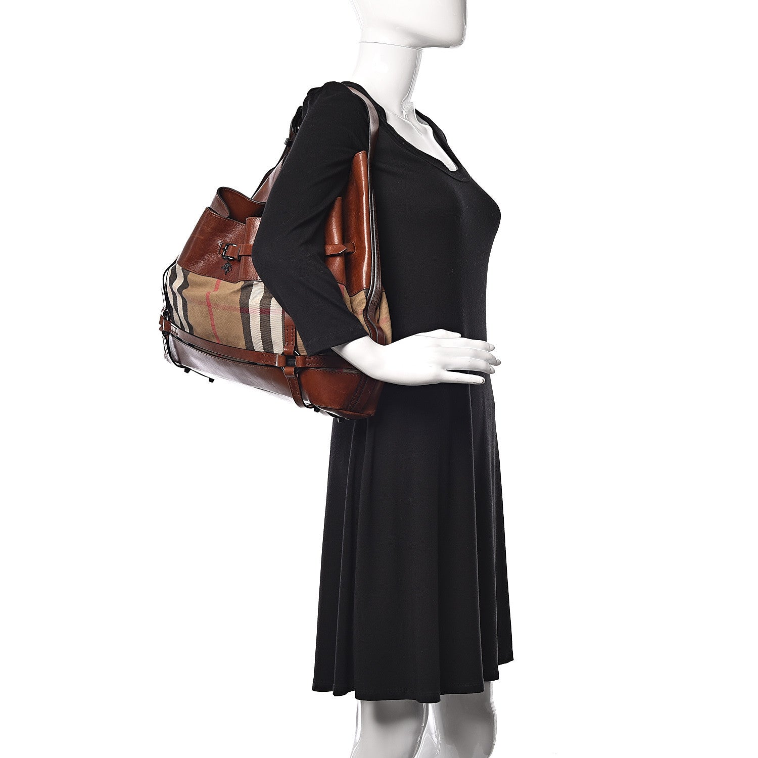 Burberry Bridle Calfskin House Check Kenton Hobo Brown 2 of 27