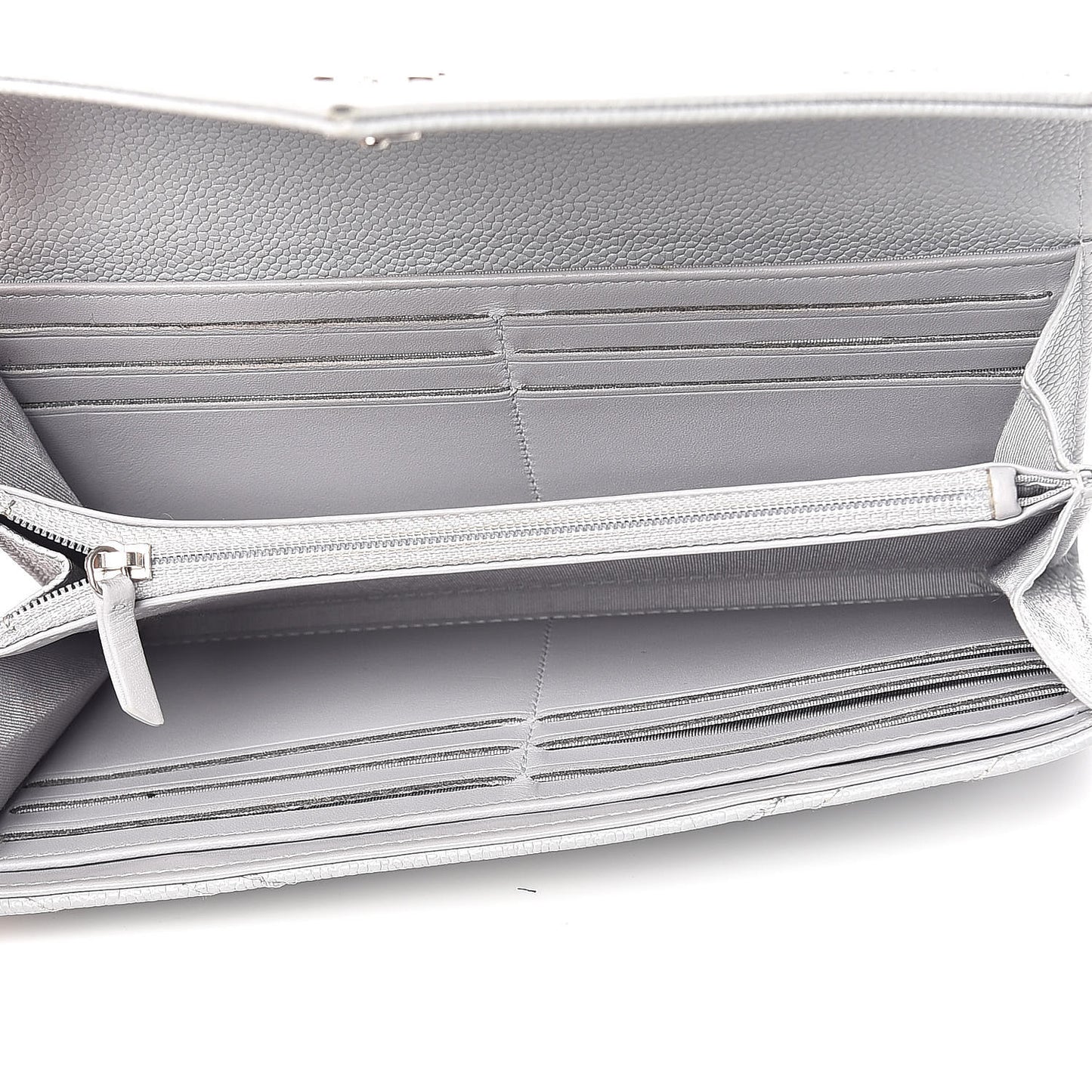 Caviar Chevron Quilted Large Gusset Flap Wallet Grey