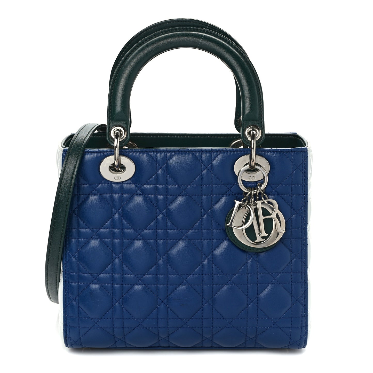 Lambskin Cannage Medium Tri-Color Lady Dior Blue Celeste Deep Green
