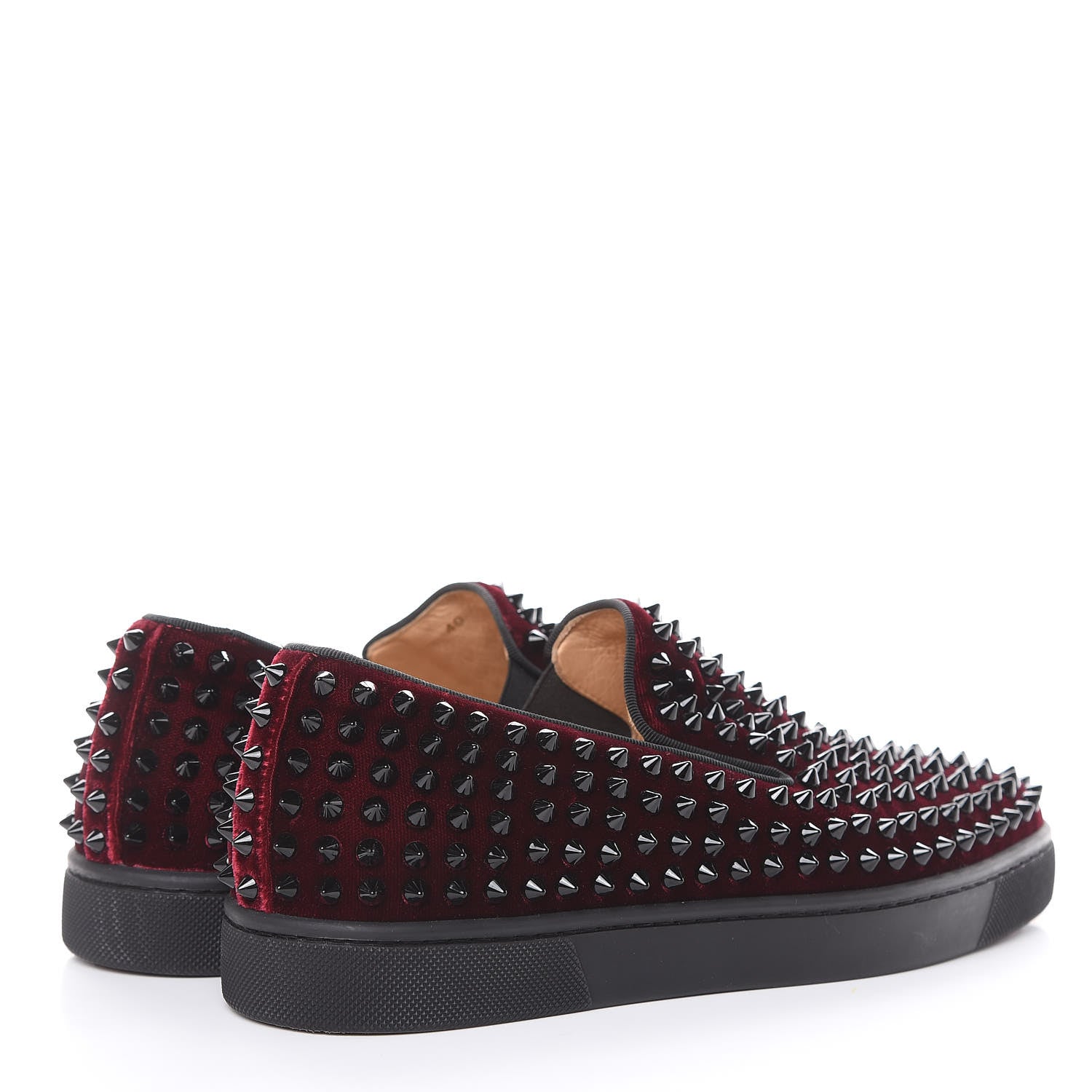Christian Louboutin Mens Velvet Spikes Roller Boat Flats 40 Rouge Imperial Black 4 of 10