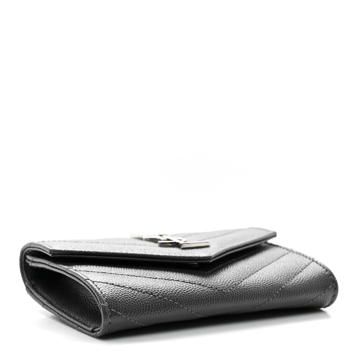 Saint Laurent Grain De Poudre Matelasse Chevron Small Monogram Envelope Wallet Storm 4 of 8