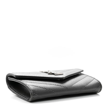 Saint Laurent Grain De Poudre Matelasse Chevron Small Monogram Envelope Wallet Storm 4 of 8