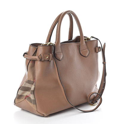 Burberry Grainy Calfskin House Check Medium Banner Tote Dark Sand 3 of 9
