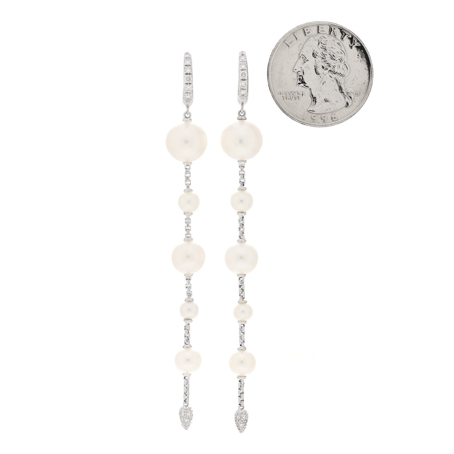 David Yurman Sterling Silver Diamond Pearl Five Station Pave Drop Earrings 2 of 9