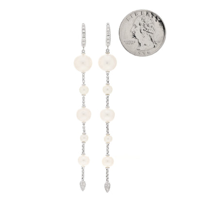 David Yurman Sterling Silver Diamond Pearl Five Station Pave Drop Earrings 2 of 9