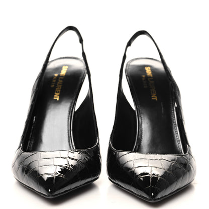 Saint Laurent Patent Crocodile Embossed Opyum 110 Slingback 38.5 Black 3 of 10
