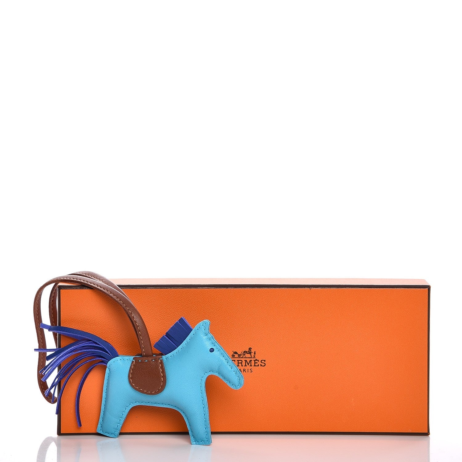 Hermes Milo Lambskin Grigri Rodeo Horse Bag Charm PM Bleu Azteque Bleu Electrique Fauve 4 of 4