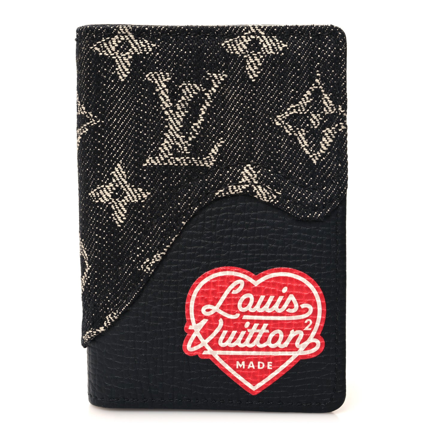 X NIGO Taurillon Monogram Denim Drip Pocket Organizer Black
