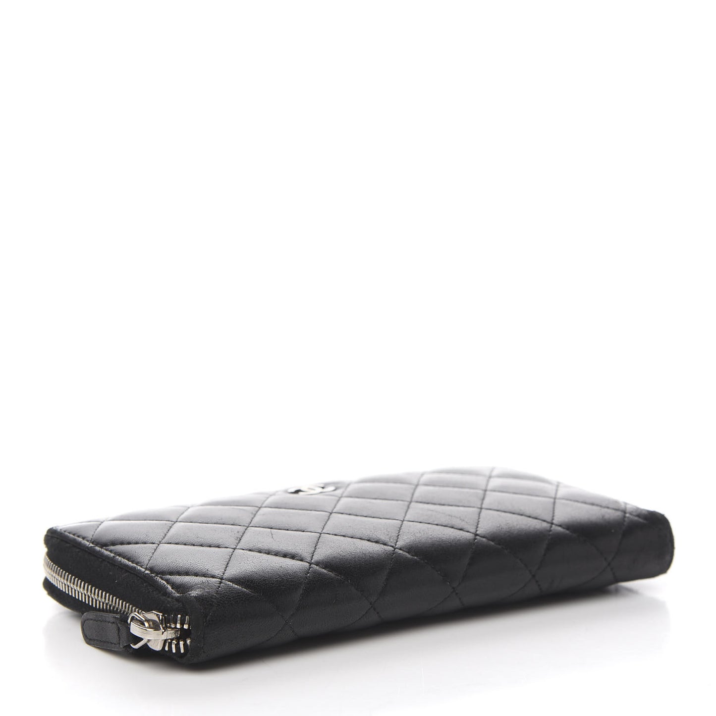 Lambskin Quilted Large Gusset Zip Around Wallet Black