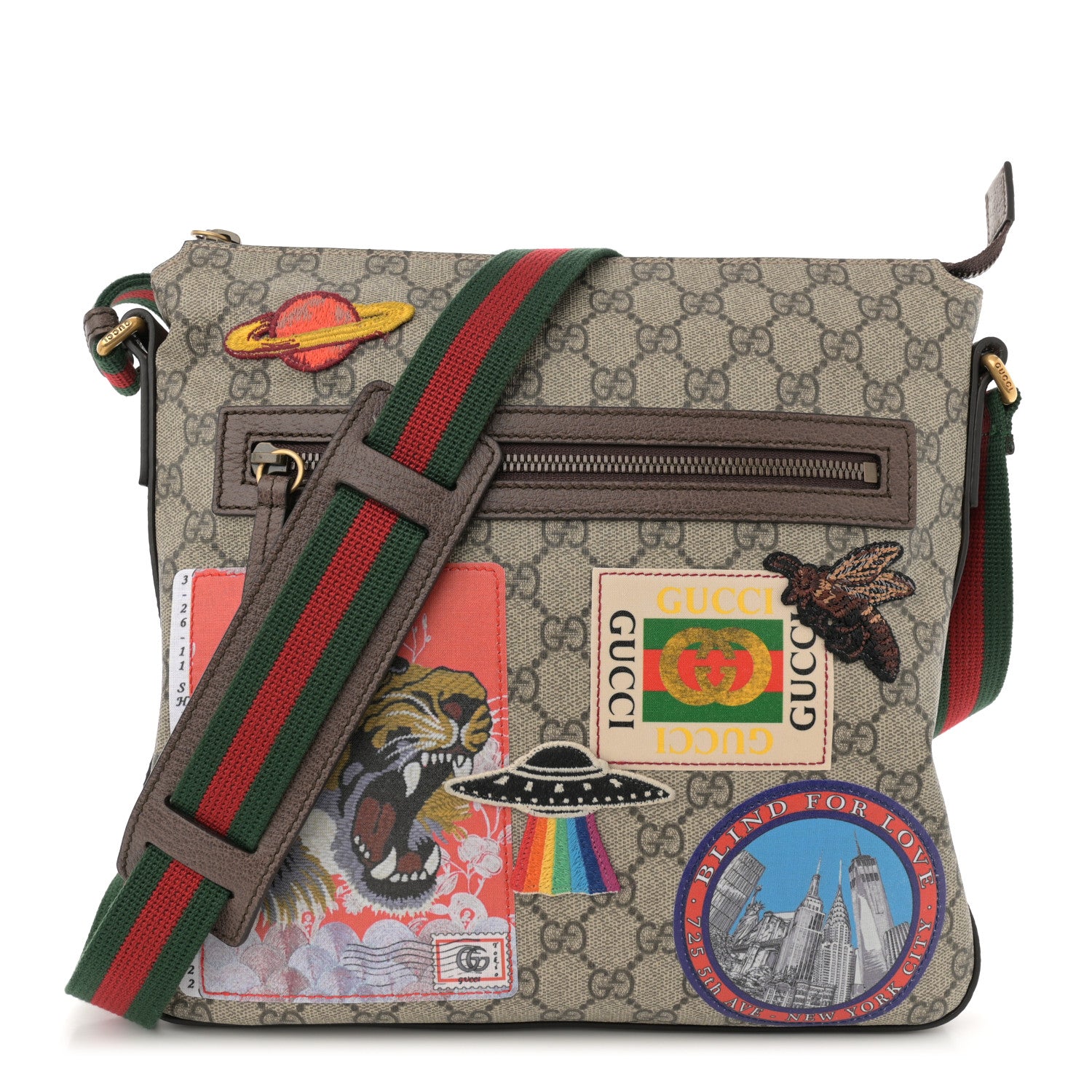 Gucci Soft GG Supreme Monogram Courrier Web Medium Flat Messenger Bag Beige New Acero Multicolor 1 of 14