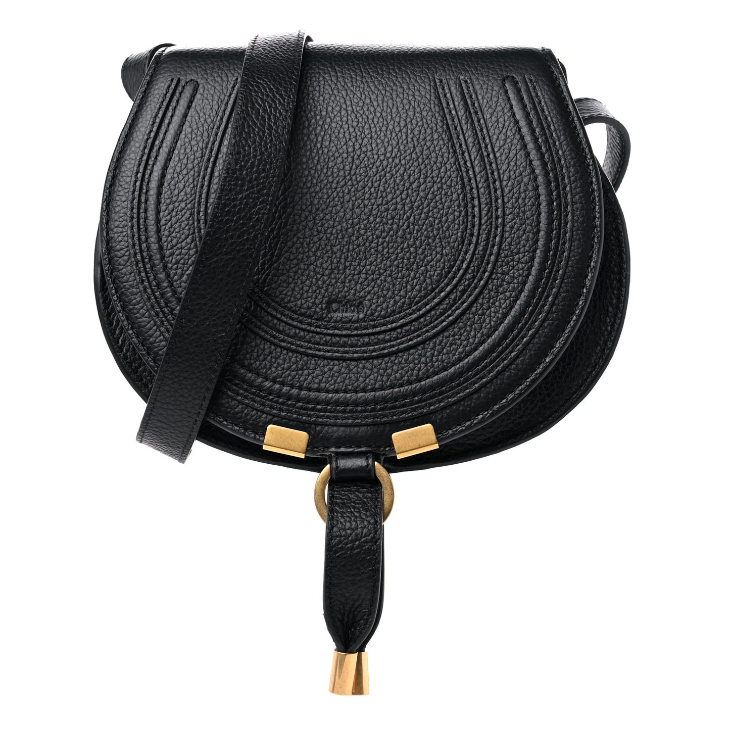 Grained Calfskin Small Marcie Saddle Bag Black
