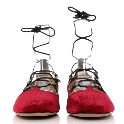 Valentino Garavani Calfskin Snakeskin Embossed Velvet Crossover Ballerina Flats 38 Red 2 of 9