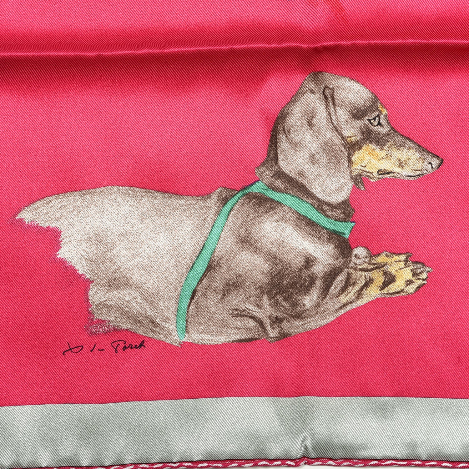 Hermes Silk Les Bassets Scarf 70 Fuchsia Etoupe Vert 3 of 4