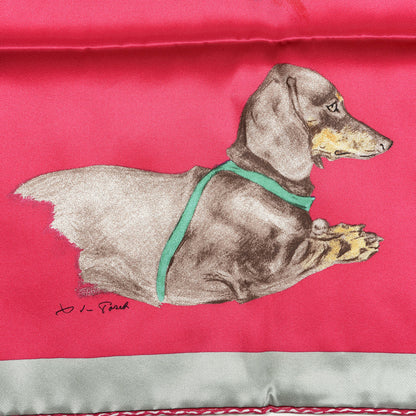 Hermes Silk Les Bassets Scarf 70 Fuchsia Etoupe Vert 3 of 4