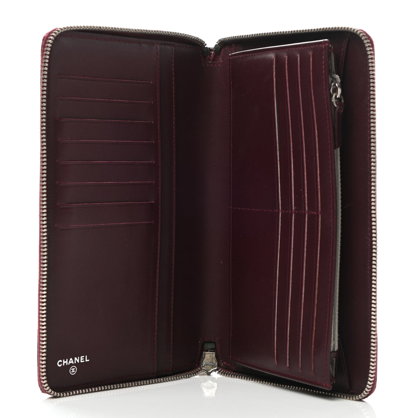 Patent Quilted Large Brilliant Zip Around Organizer Wallet Dark Red