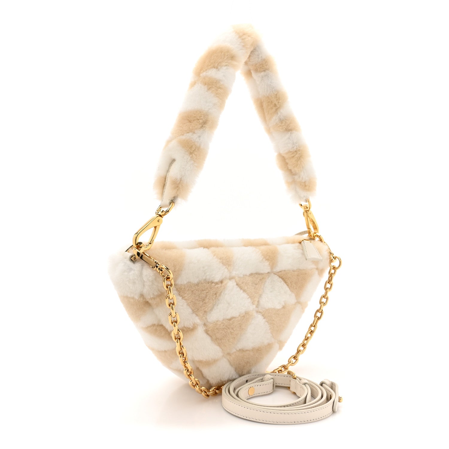 Prada Shearling Symbole Mini Triangle Bag Ecru White 3 of 9