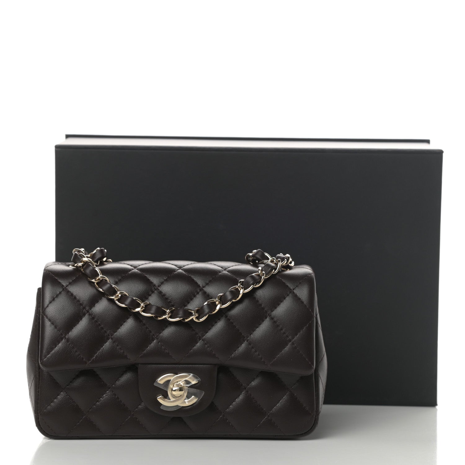 Chanel Lambskin Quilted Mini Rectangular Flap Dark Brown 11 of 11