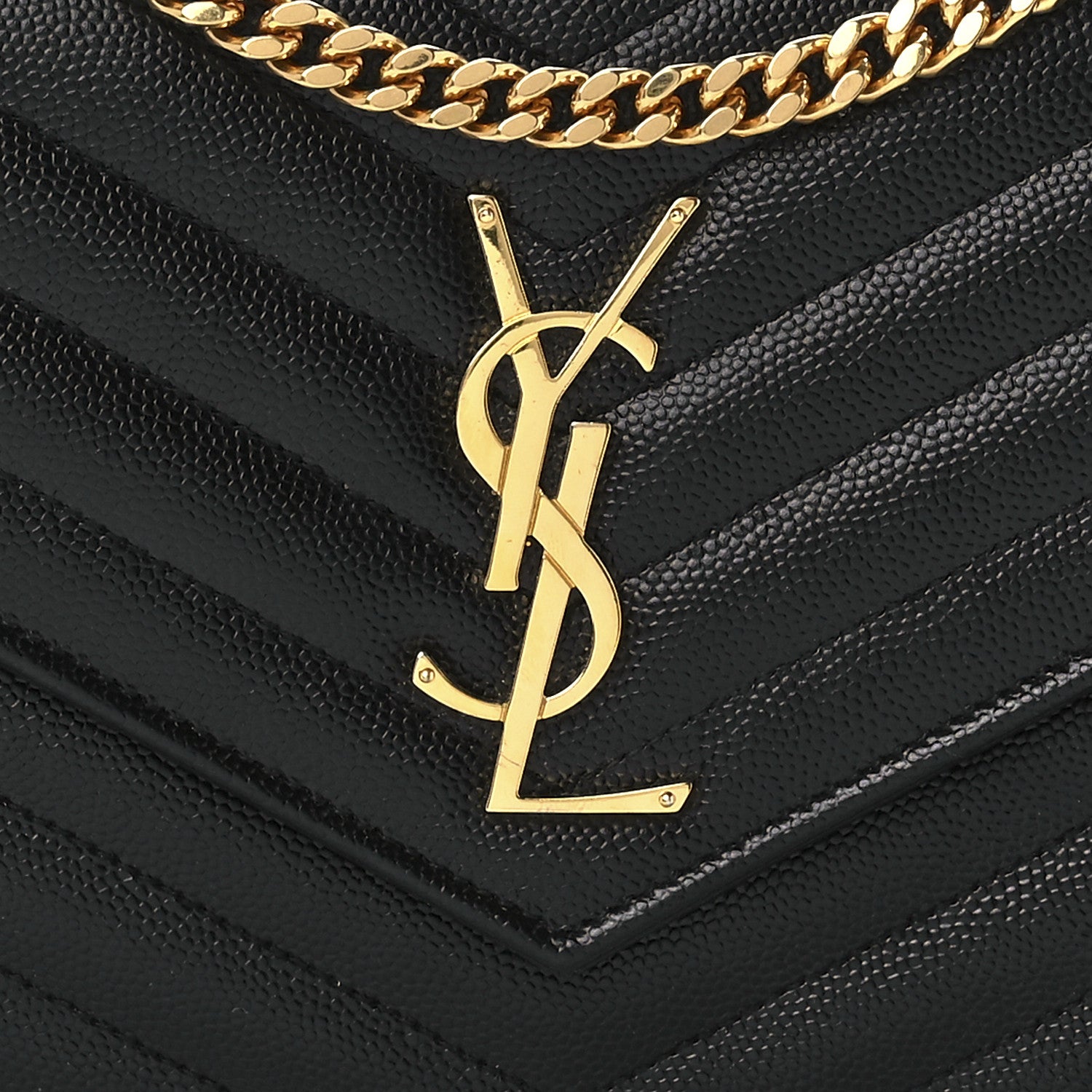Saint Laurent Grain De Poudre Matelasse Chevron Monogram Chain Wallet Black 8 of 13