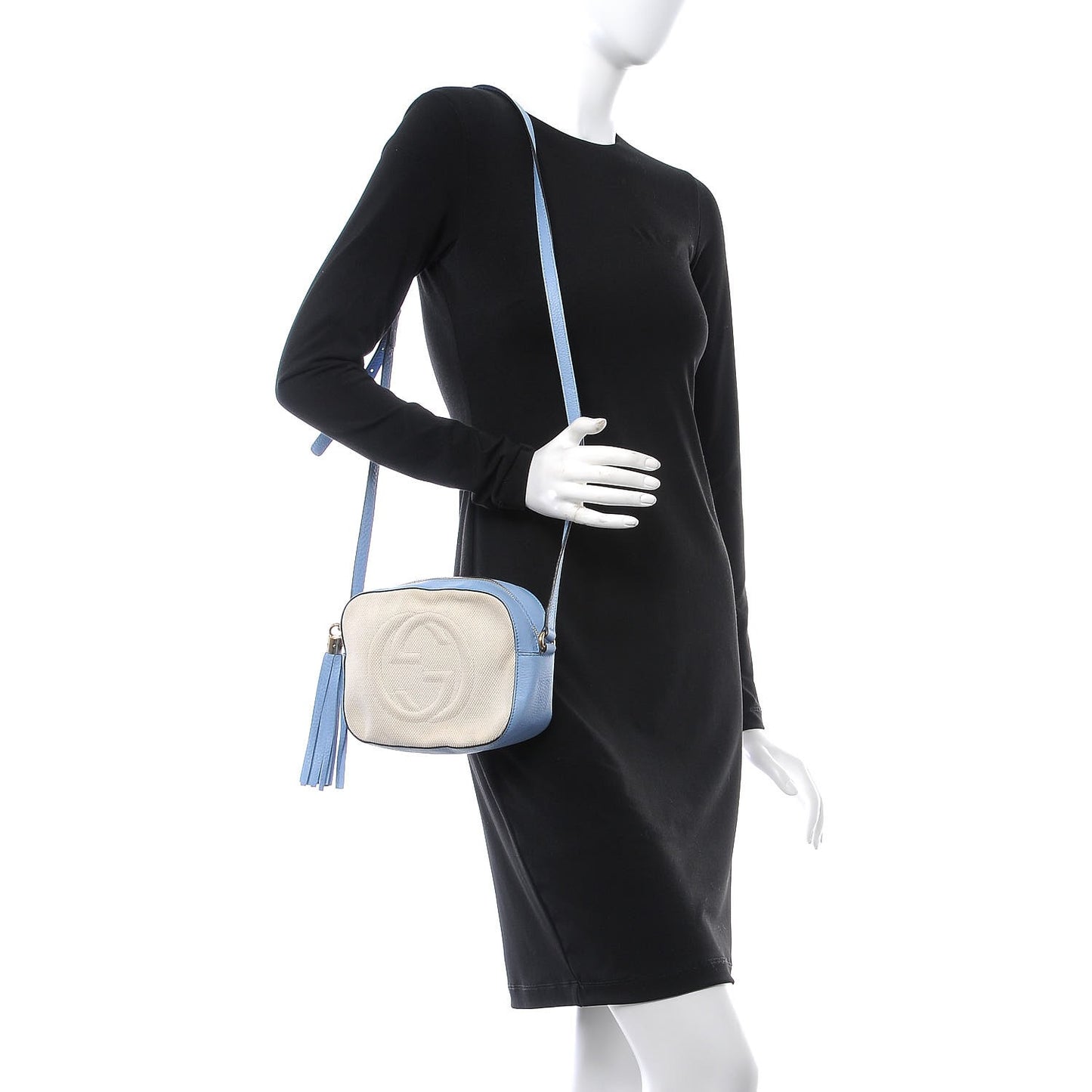 Pebbled Calfskin Canvas Soho Disco Bag Mineral Blue