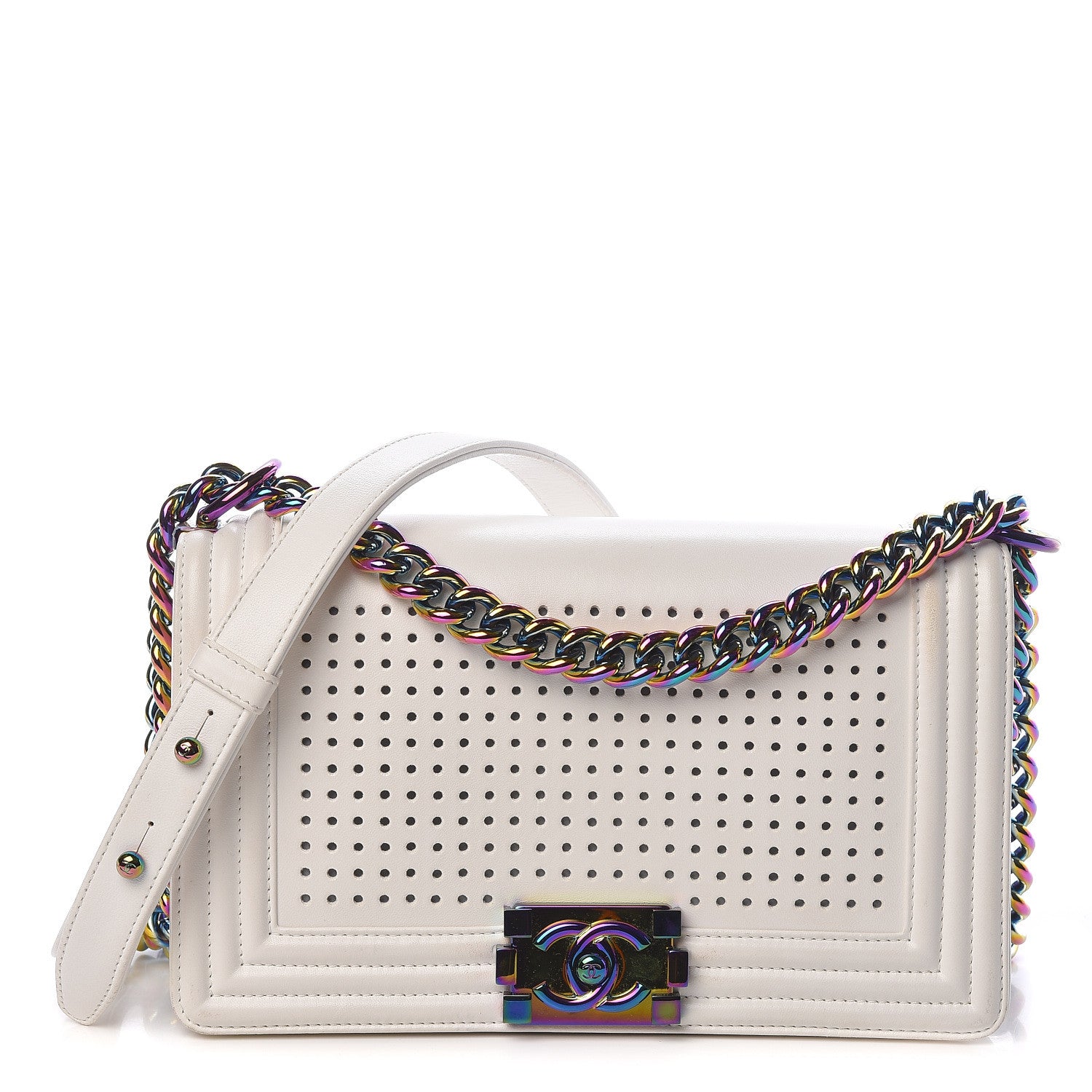 Chanel Lambskin LED Iridescent Metal Medium Boy Flap White Multicolor 3 of 16