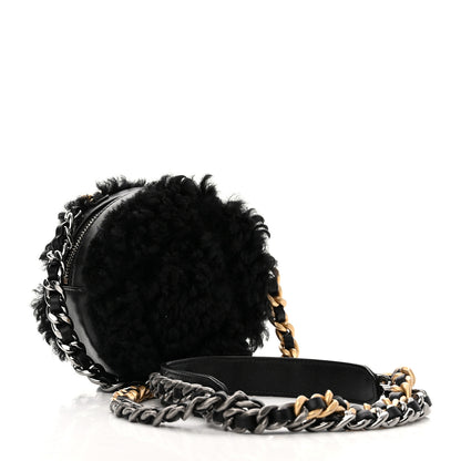 Chanel Shearling Sheepskin Chanel 19 Round Clutch With Chain Black 3 of 10
