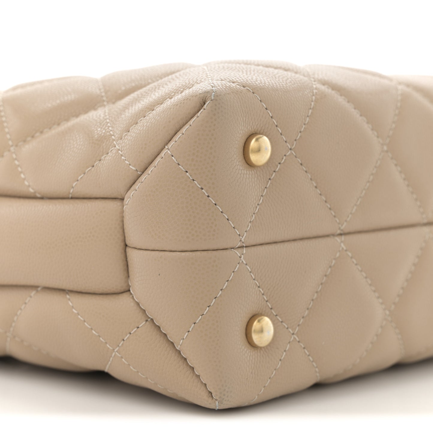Shiny Caviar Quilted Chain Handle Shopping Tote Beige