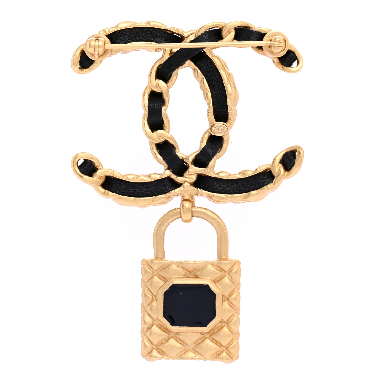 Chanel Lambskin Crystal Chain CC Quilted Padlock Brooch Black Gold Multicolor 3 of 5