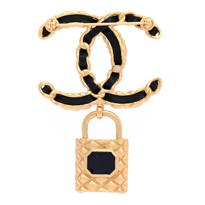 Chanel Lambskin Crystal Chain CC Quilted Padlock Brooch Black Gold Multicolor 3 of 5