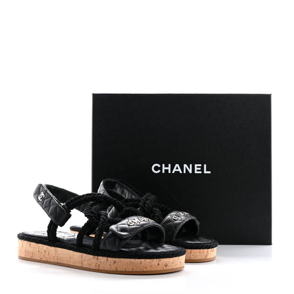 Chanel Cord Lambskin Quilted Logo Sandals 39 Black 10 of 10