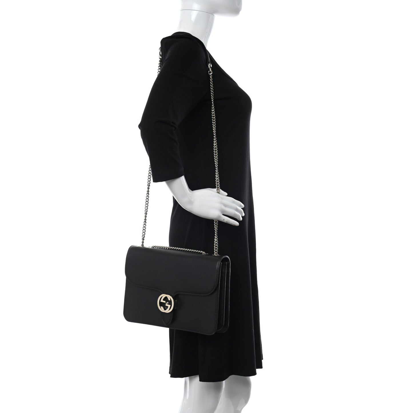 Dollar Calfskin Interlocking G Shoulder Bag Black