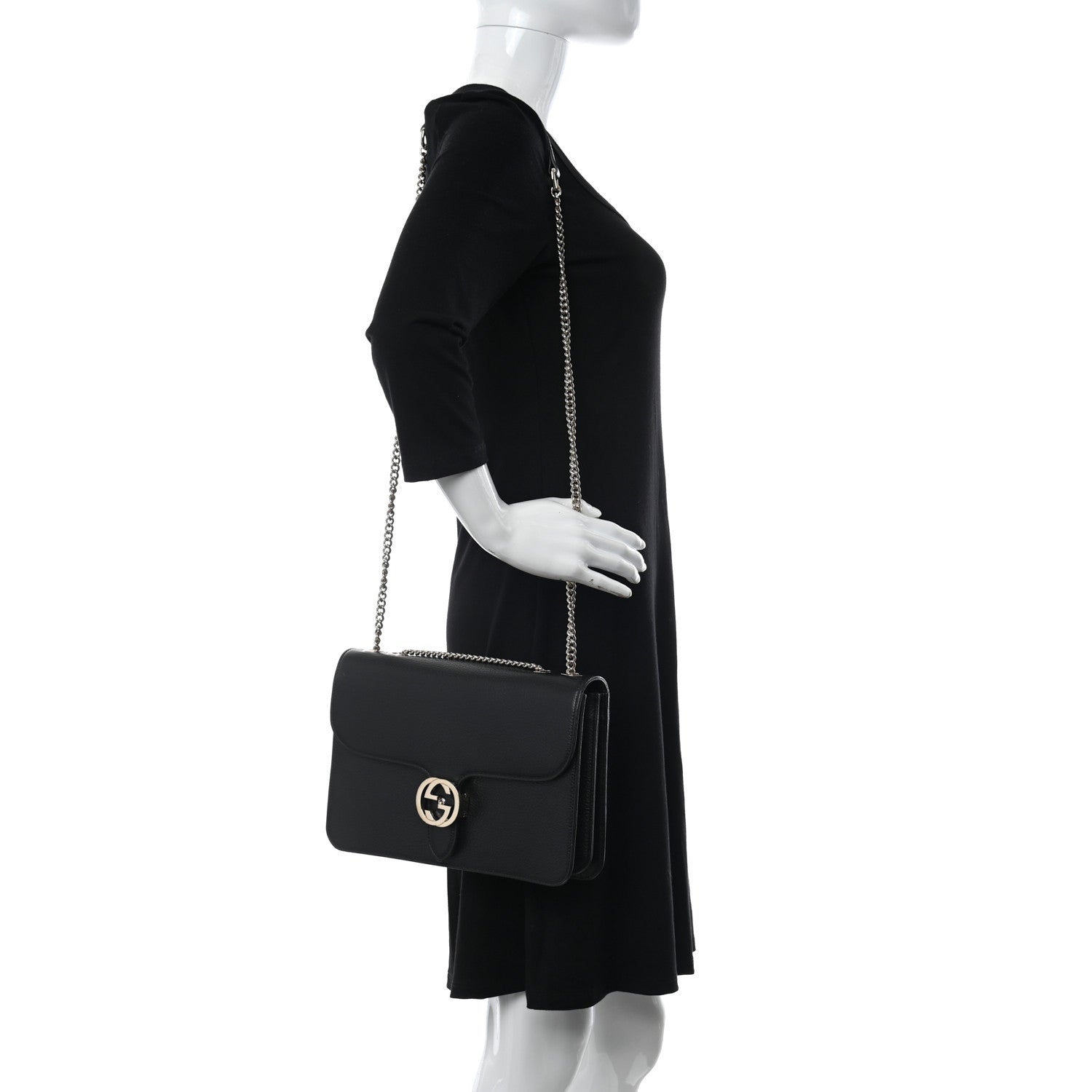 Gucci Dollar Calfskin Interlocking G Shoulder Bag Black 2 of 10