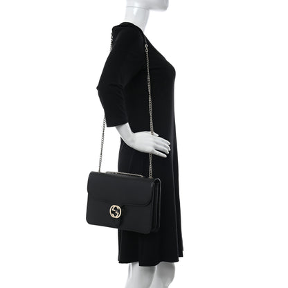 Gucci Dollar Calfskin Interlocking G Shoulder Bag Black 2 of 10
