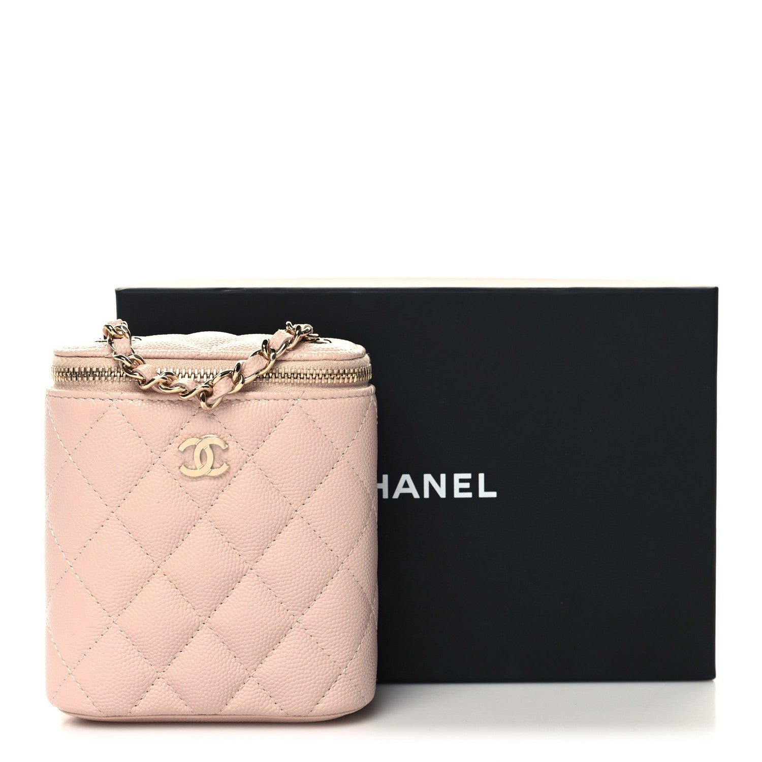 Chanel Caviar Quilted Small Vertical Coco Beauty Vanity Case With Chain Light Pink 11 of 11