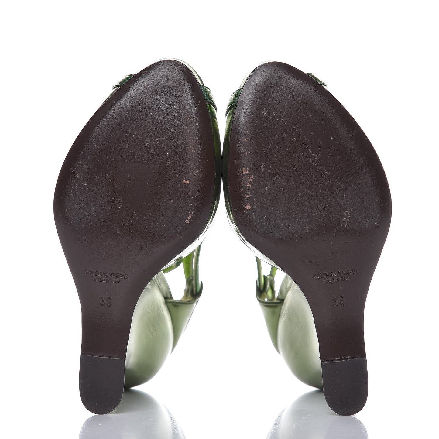 Metallic Calfskin Wedge Sandals 38 Green
