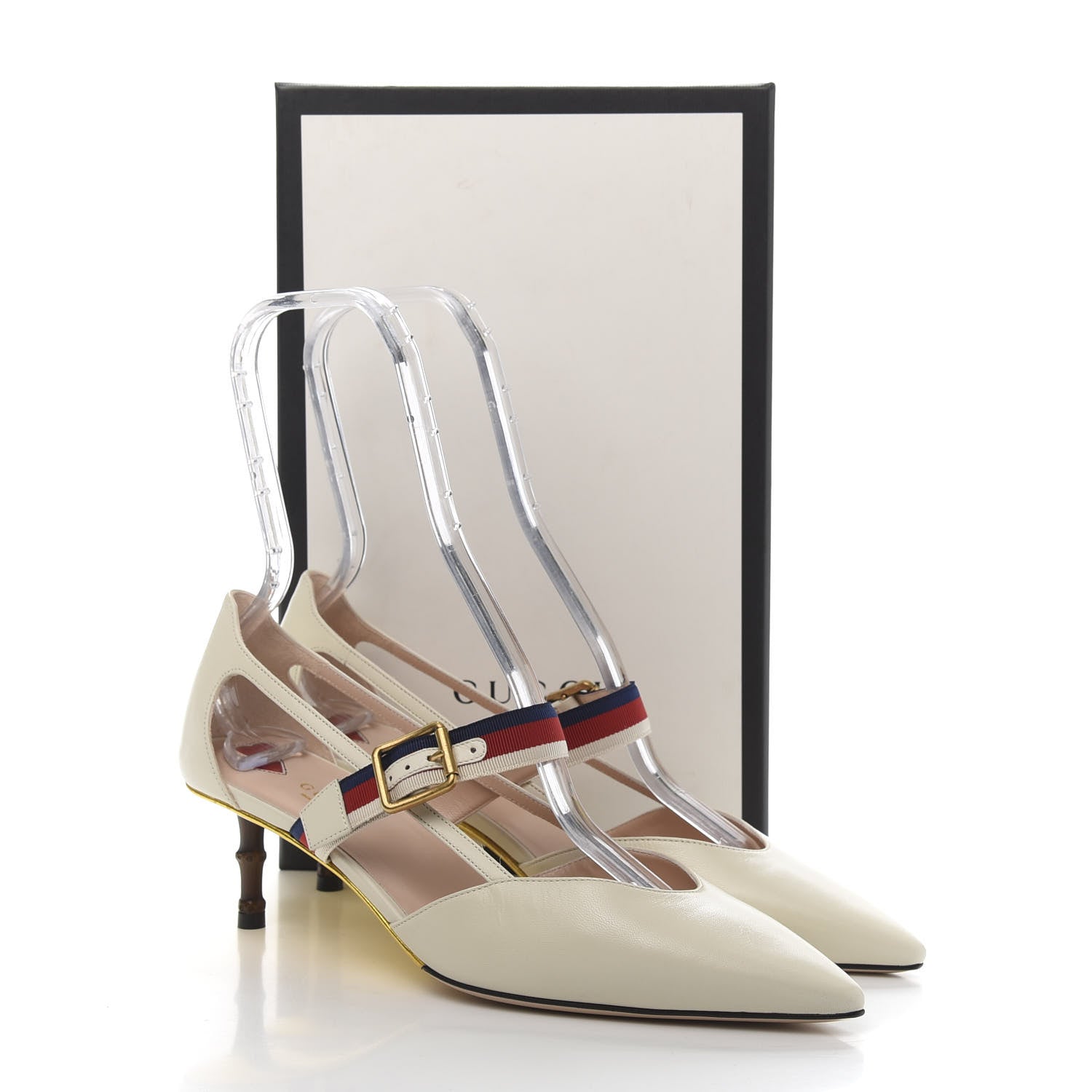 Gucci Malaga Kid Grosgrain Sylvie Web Bamboo Low Heel Pumps 40 White 9 of 9