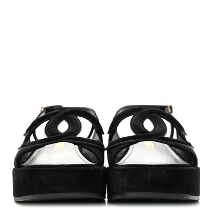 Chanel Suede Calfskin Platform CC Sandals 35 Black 3 of 10
