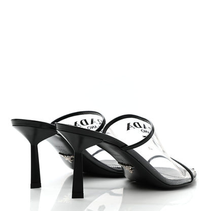 Prada Plexiglass Calfskin Metal Triangle Logo 75mm Slide Sandals 37.5 Black 4 of 8