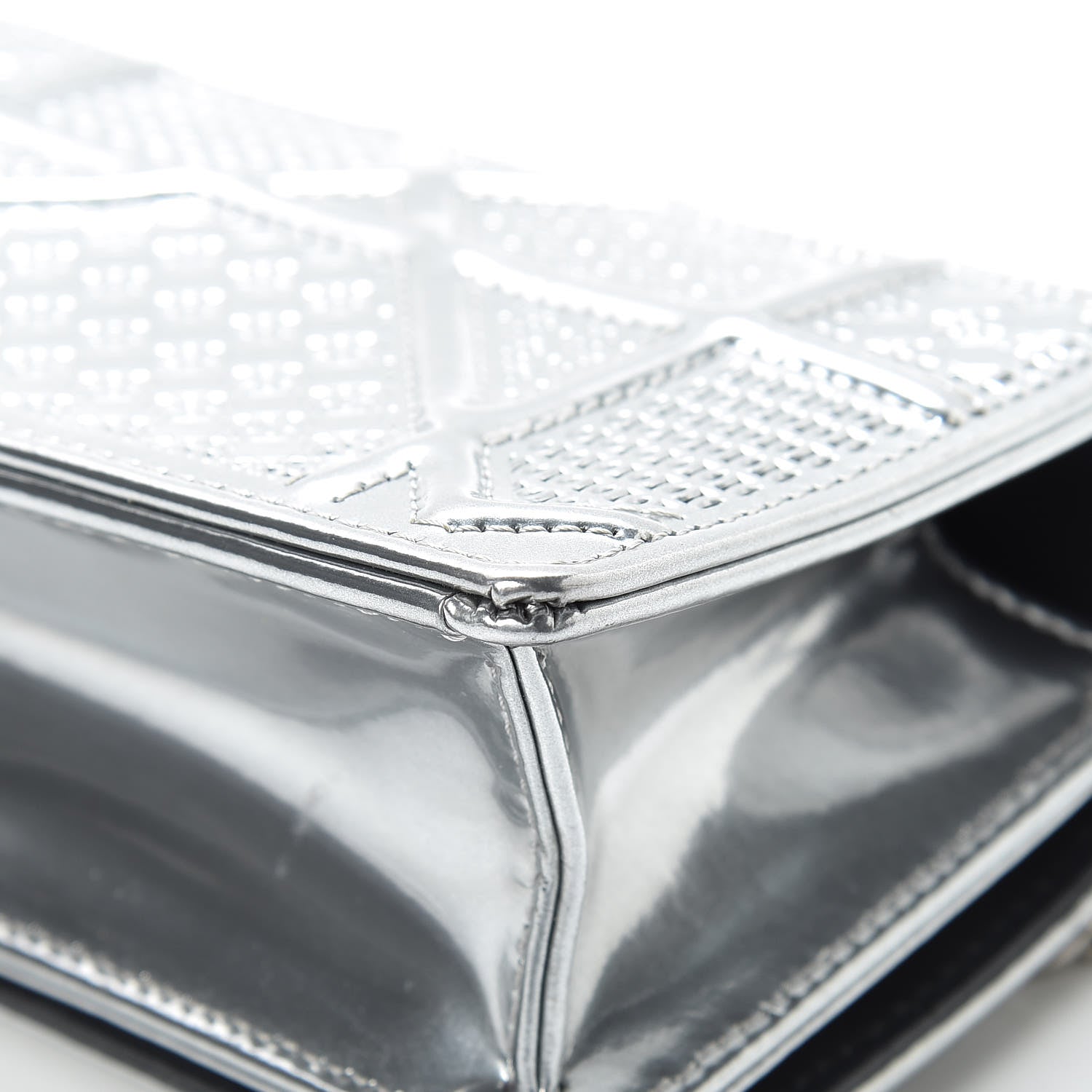 Christian Dior Metallic Patent Micro-Cannage Baby Diorama Flap Bag Silver 11 of 12