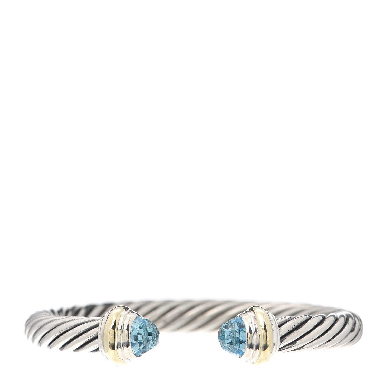 David Yurman Sterling Silver 14K Yellow Gold Blue Topaz 7mm Cable Classics Bracelet 1 of 5