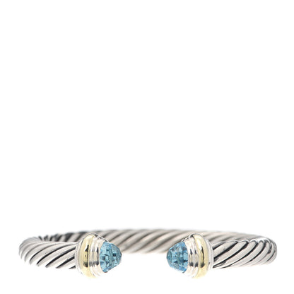 David Yurman Sterling Silver 14K Yellow Gold Blue Topaz 7mm Cable Classics Bracelet 1 of 5